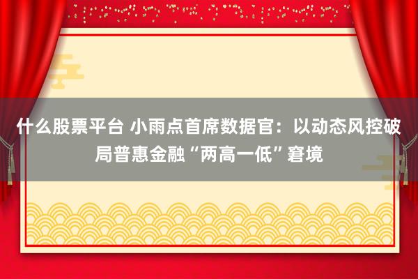 什么股票平台 小雨点首席数据官：以动态风控破局普惠金融“两高一低”窘境