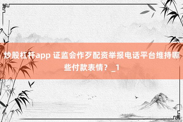 炒股杠杆app 证监会作歹配资举报电话平台维持哪些付款表情？_1